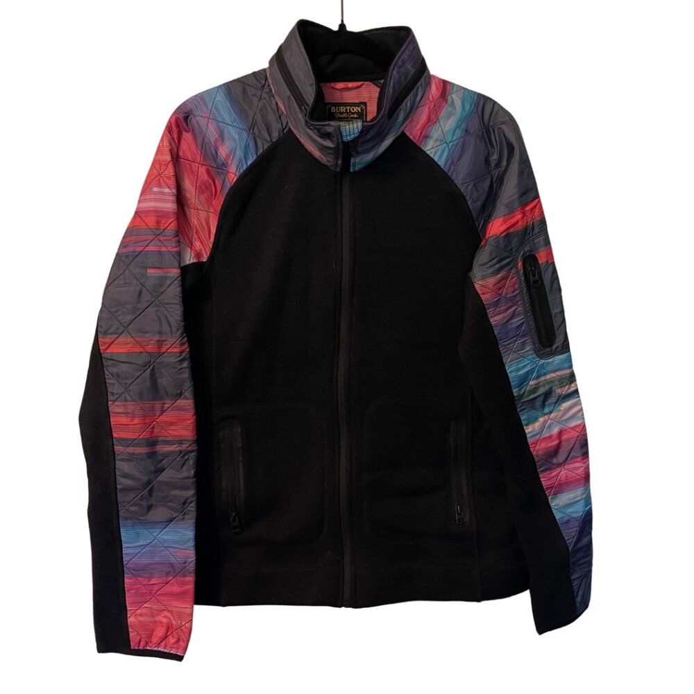 Burton Black Jacket with Multicolor Striped Sleeves
